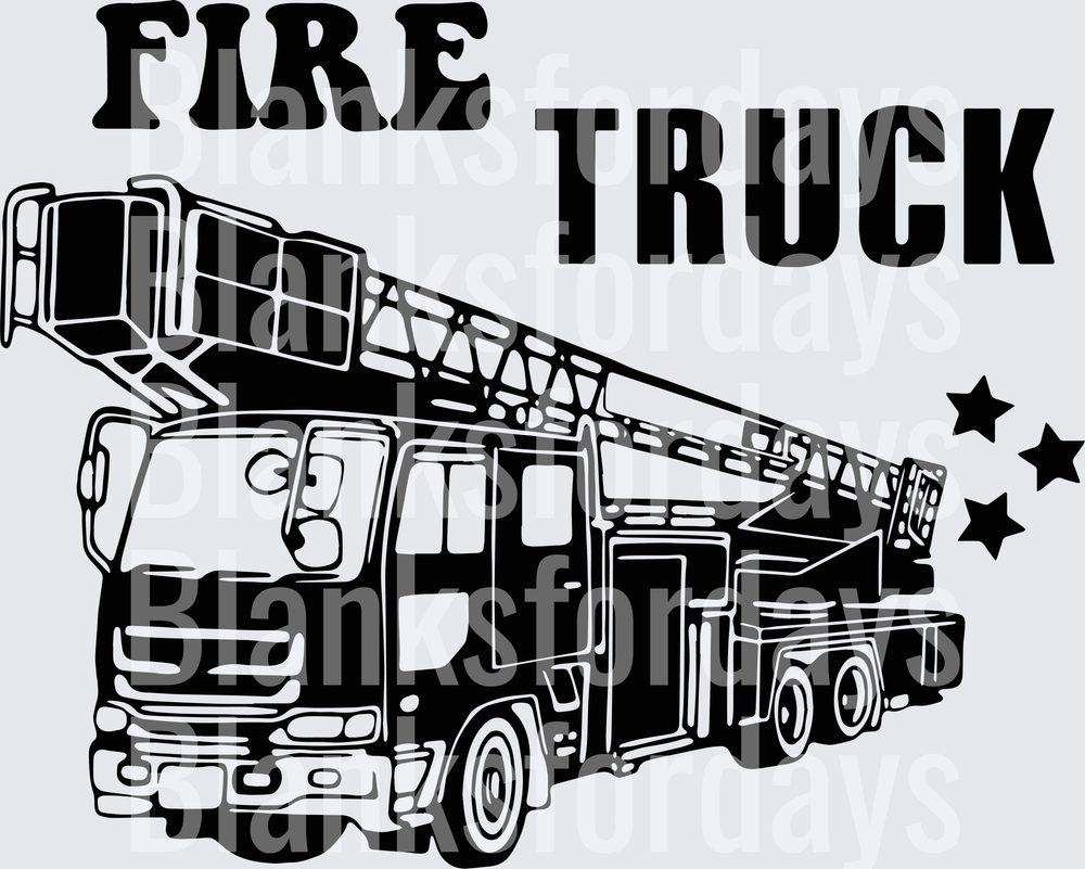 Fire Truck Ladder Truck Bold Text Stars Black Design (DTF)