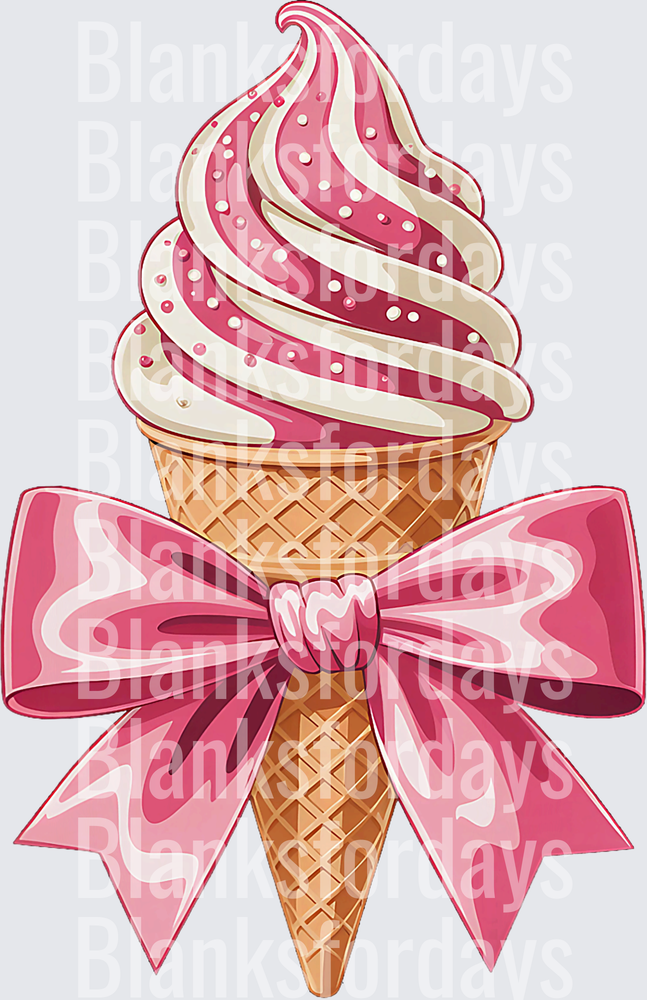 Pink Strawberry Swirl Soft Serve Ice Cream Cone with Bow (DTF)