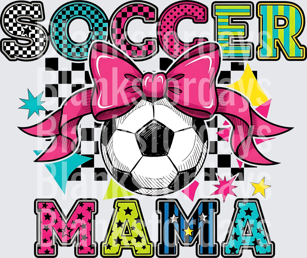 Soccer Mama Bold Patterned Letters Pink Bow Ball Design (DTF)