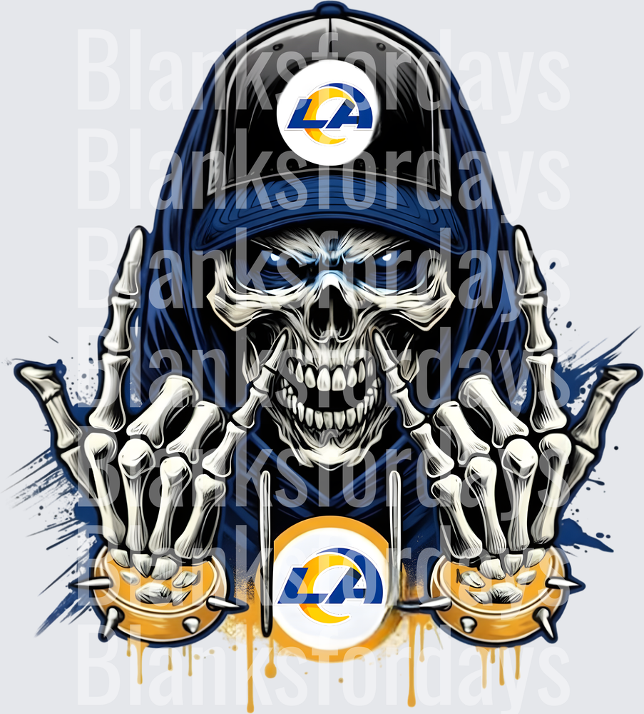Los Angeles Rams Skull Reaper Hooded Skeleton Fan Design (DTF)