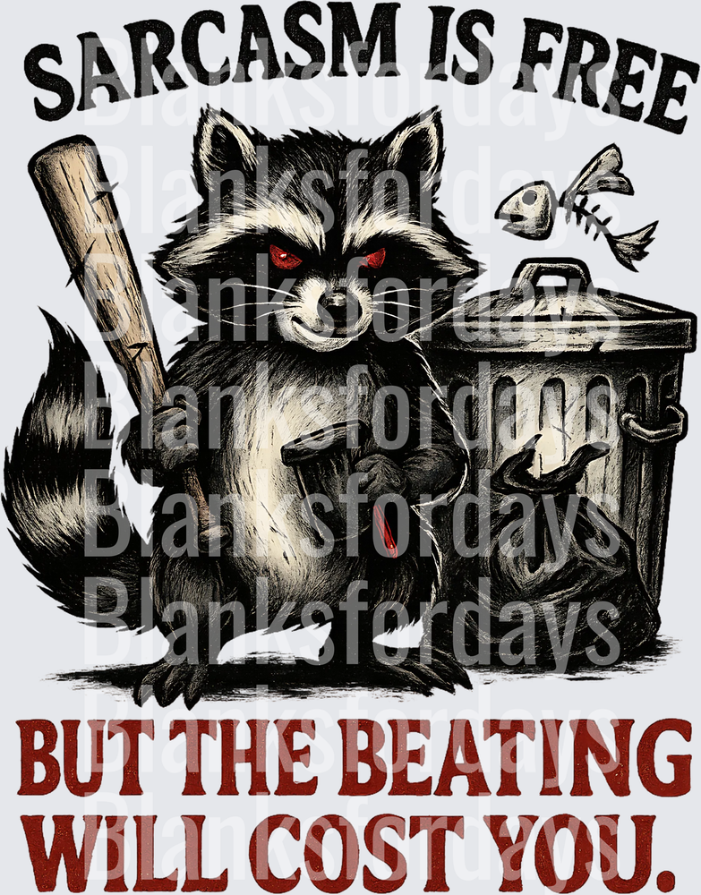 Sarcasm Is Free But The Beating Will Cost You Raccoon With Baseball Bat Trash Can (DTF)