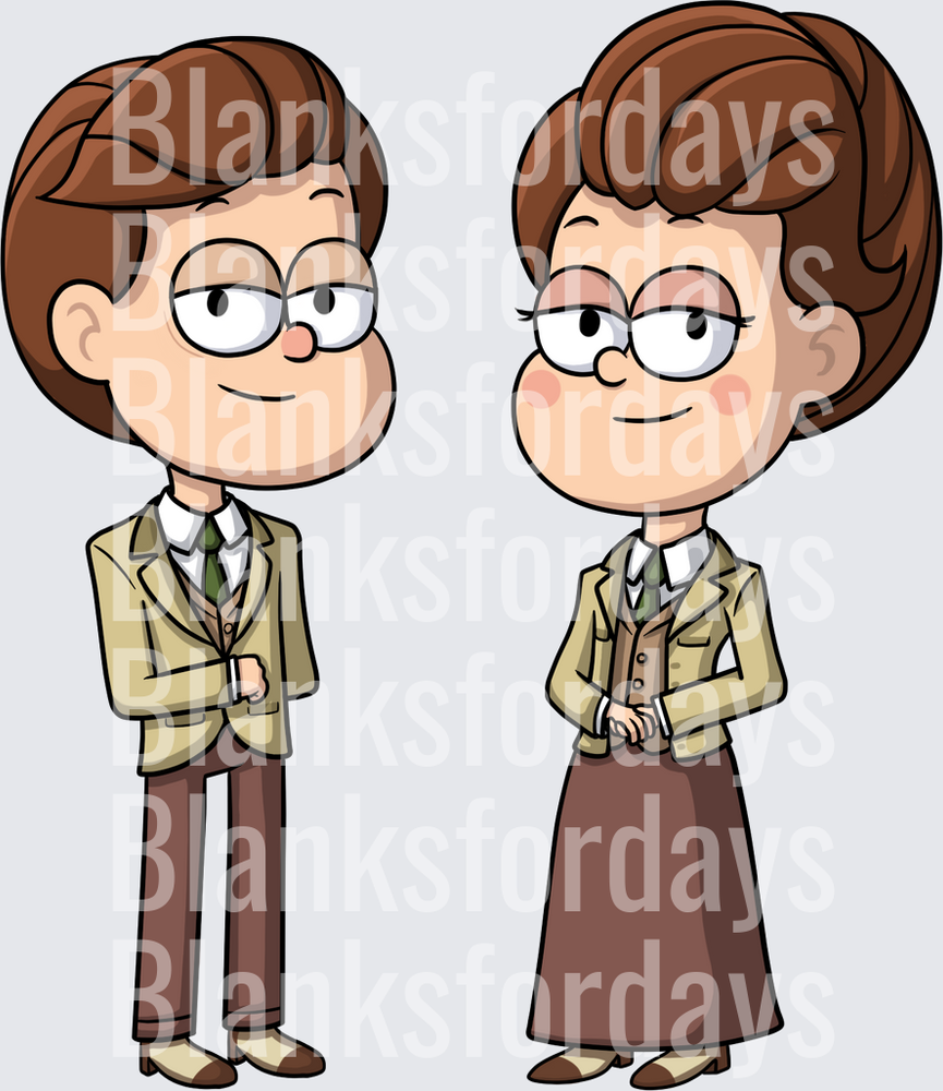 Cartoon Couple in Matching Tan Blazers and Brown Outfits (DTF)