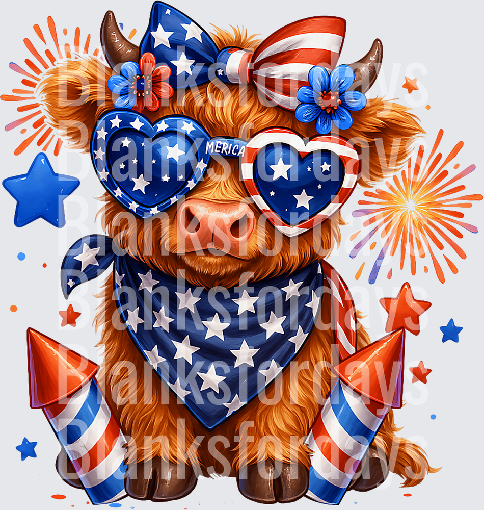 Patriotic Highland Cow Merica Heart Sunglasses 4th of July (DTF)