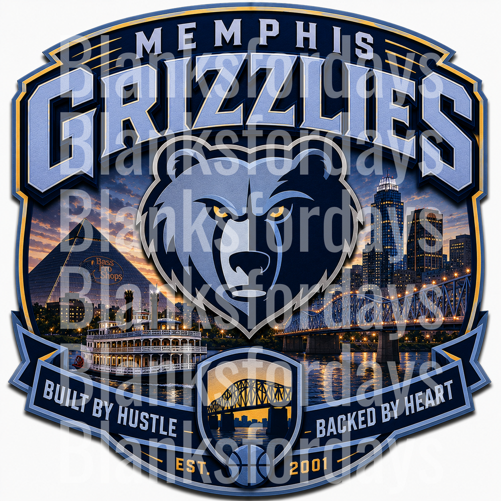 Memphis Grizzlies Built By Hustle Backed By Heart Est. 2001 City Skyline Badge (DTF)