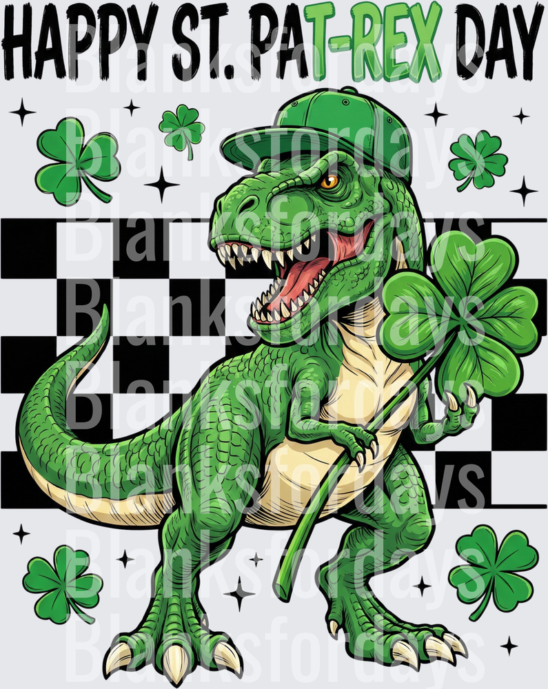 Happy St. Pat-Rex Day T-Rex Dinosaur Shamrock Clover (DTF)