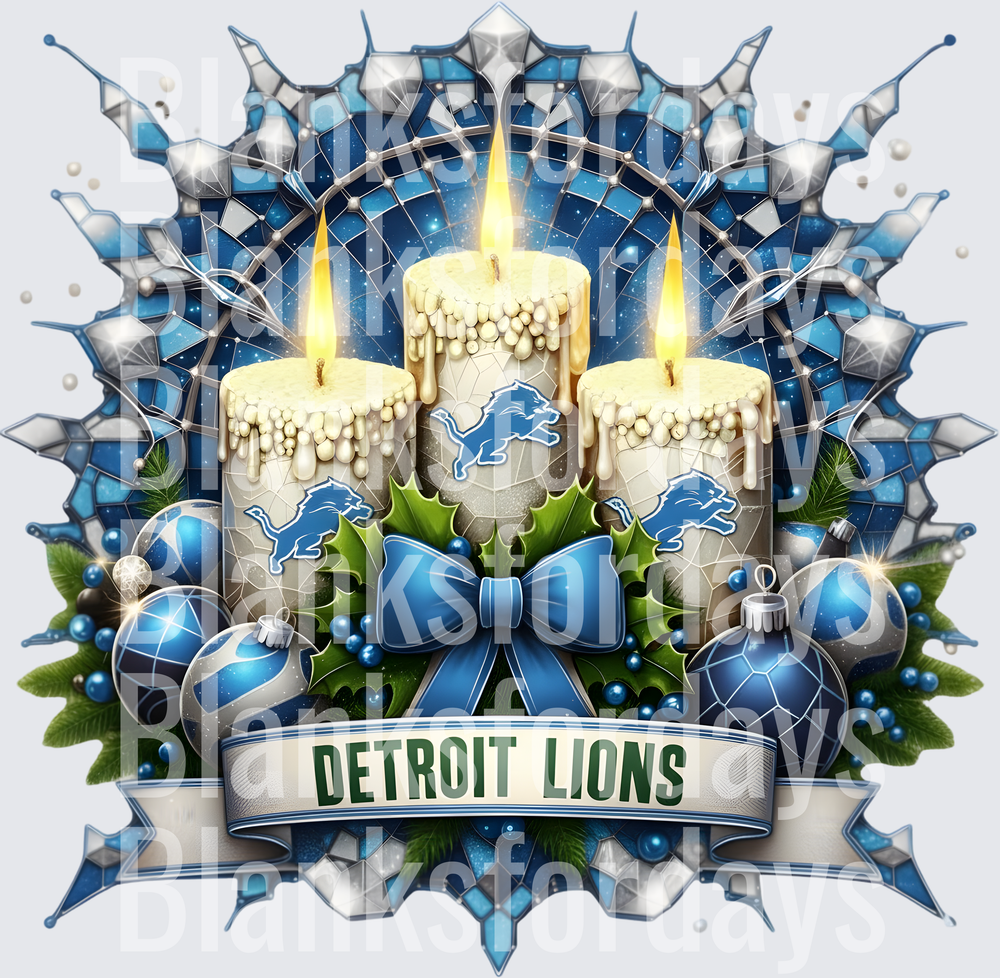 Detroit Lions Christmas Candles Holiday Snowflake Design (DTF)