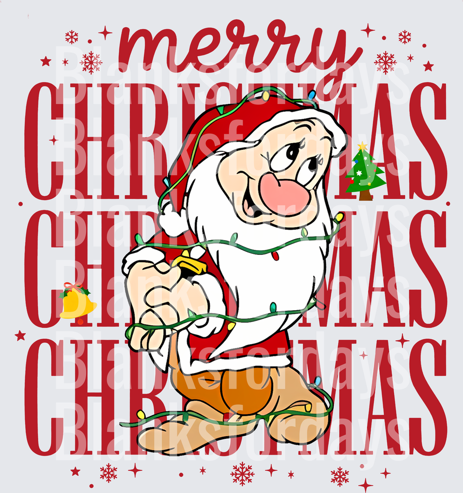 Grumpy Dwarf Tangled Christmas Lights Merry Christmas (DTF)