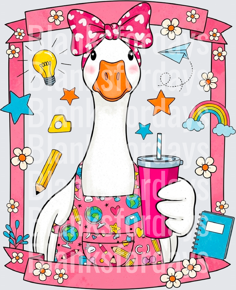 Cute Teacher Goose Pink Bow School Supplies Stanley Cup (DTF)