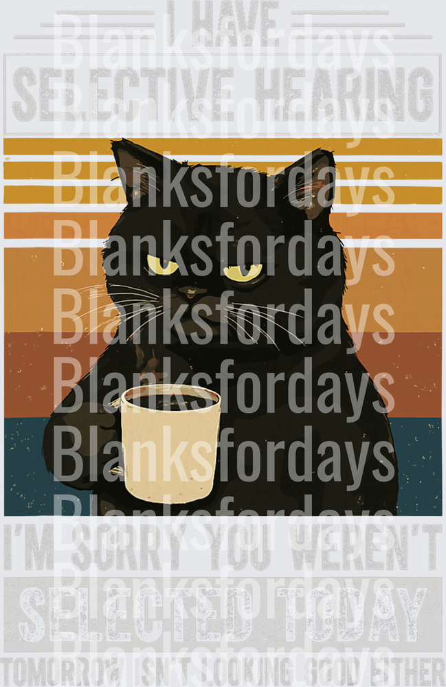 Grumpy Black Cat Selective Hearing Funny Retro Vintage (DTF)