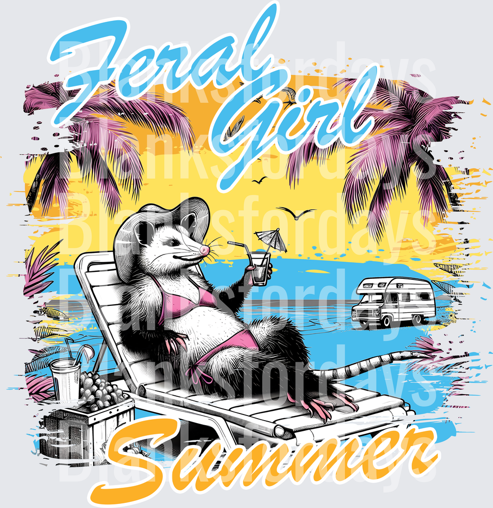 Feral Girl Summer Possum Lounging Beach Chair Tropical RV (DTF)