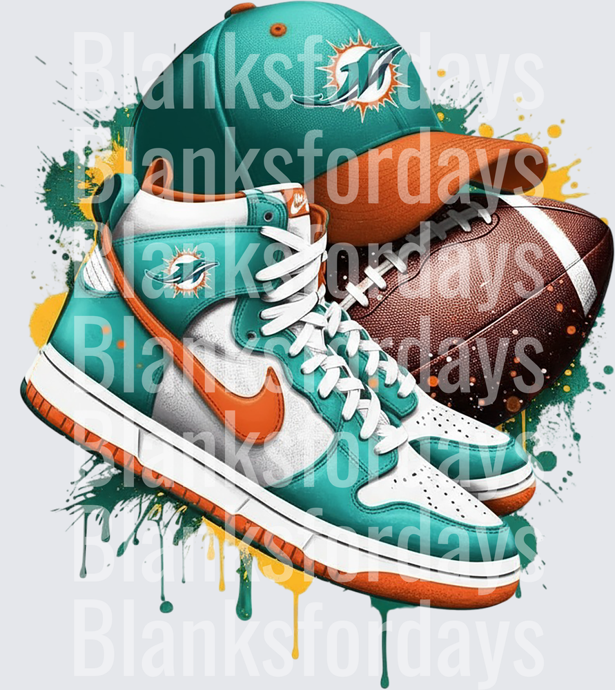 Miami Dolphins Nike Sneakers Cap and Football Paint Splash (DTF)