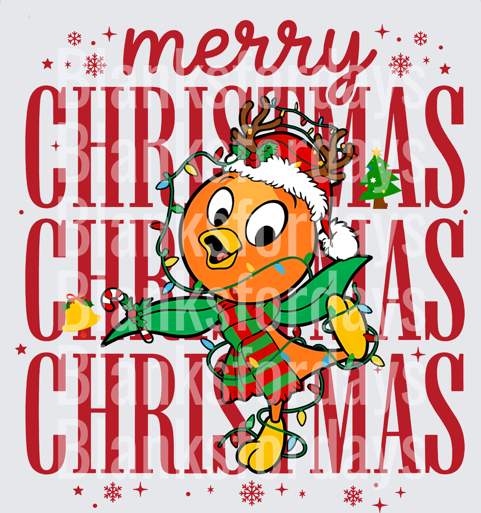 Merry Christmas Orange Bird Reindeer Wrapped in Lights (DTF)