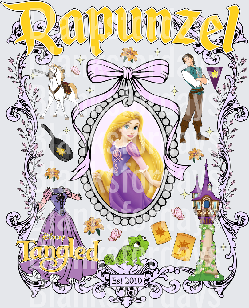 Rapunzel Tangled Est 2010 Disney Princess Collage Design (DTF)