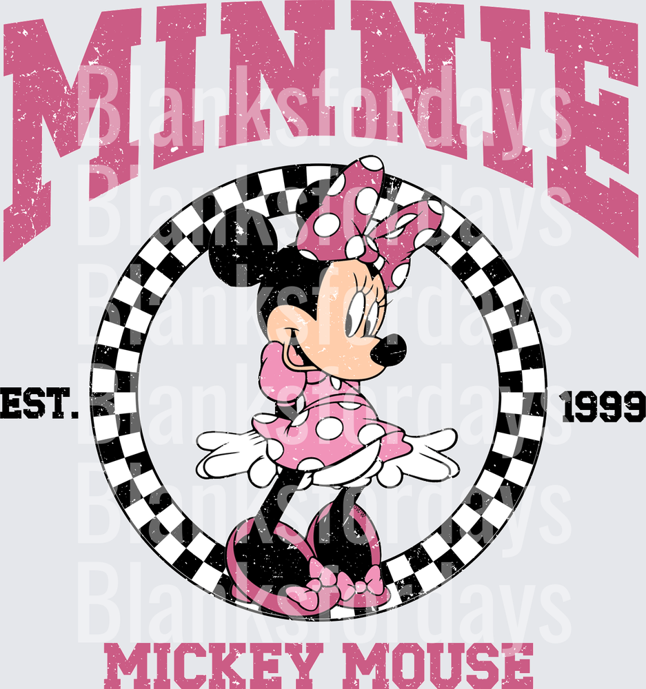 Minnie Mouse Retro Checkered Circle Varsity Distressed Design (DTF)
