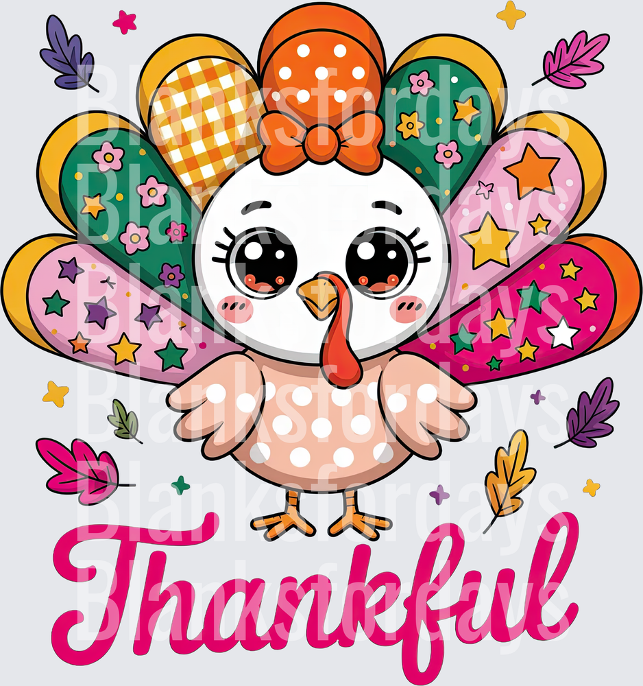 Cute Kawaii Girl Turkey Thankful Thanksgiving Colorful (DTF)