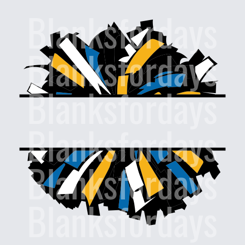 Split Cheer Pom Pom Blue Gold Black White Monogram Frame (DTF)