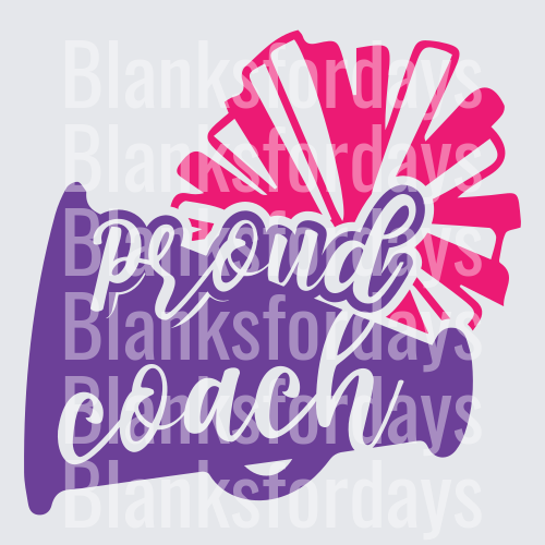 Proud Coach Cheer Megaphone Pom Pom Pink Purple (DTF)