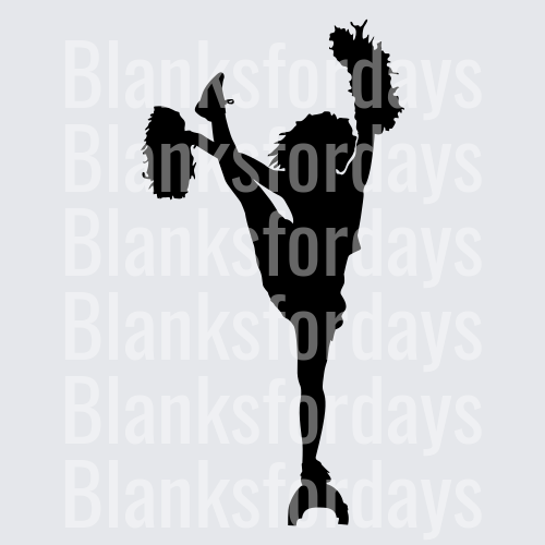 Cheerleader Silhouette High Kick Pom Poms Black (DTF)