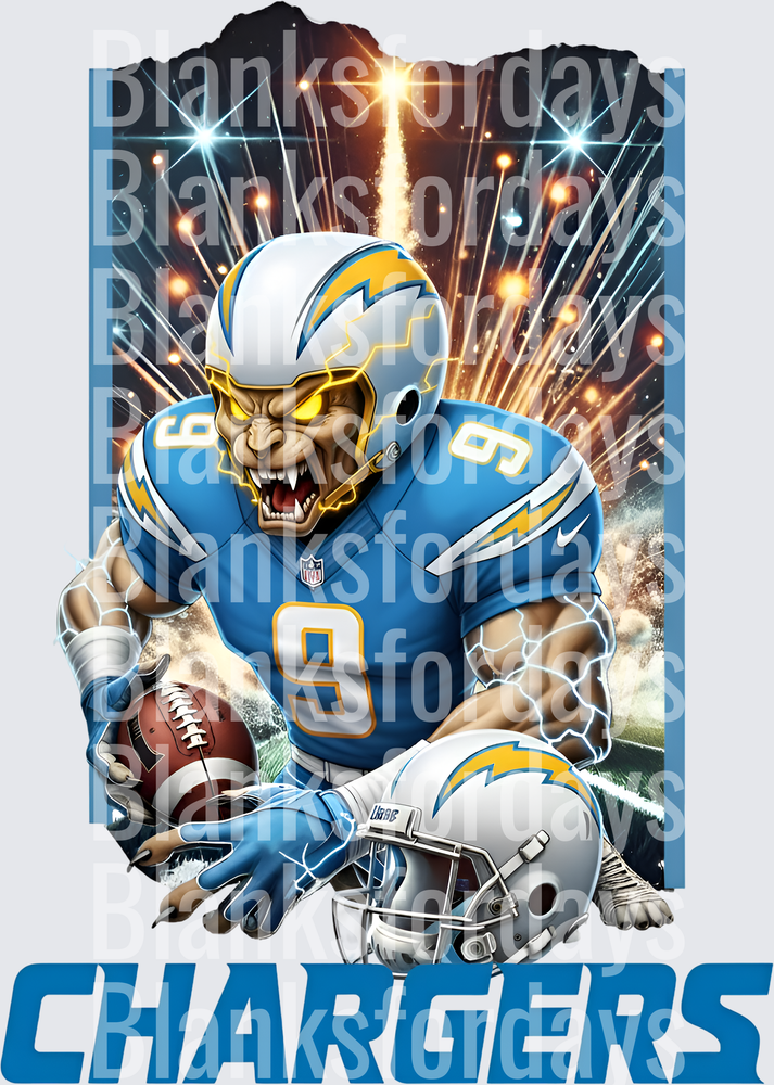 Los Angeles Chargers Fierce Mascot Lightning Bolt Graphic (DTF)