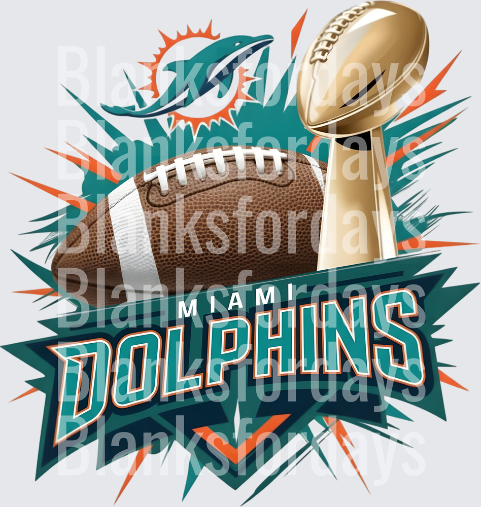 Miami Dolphins NFL Football and Championship Trophy Burst (DTF)