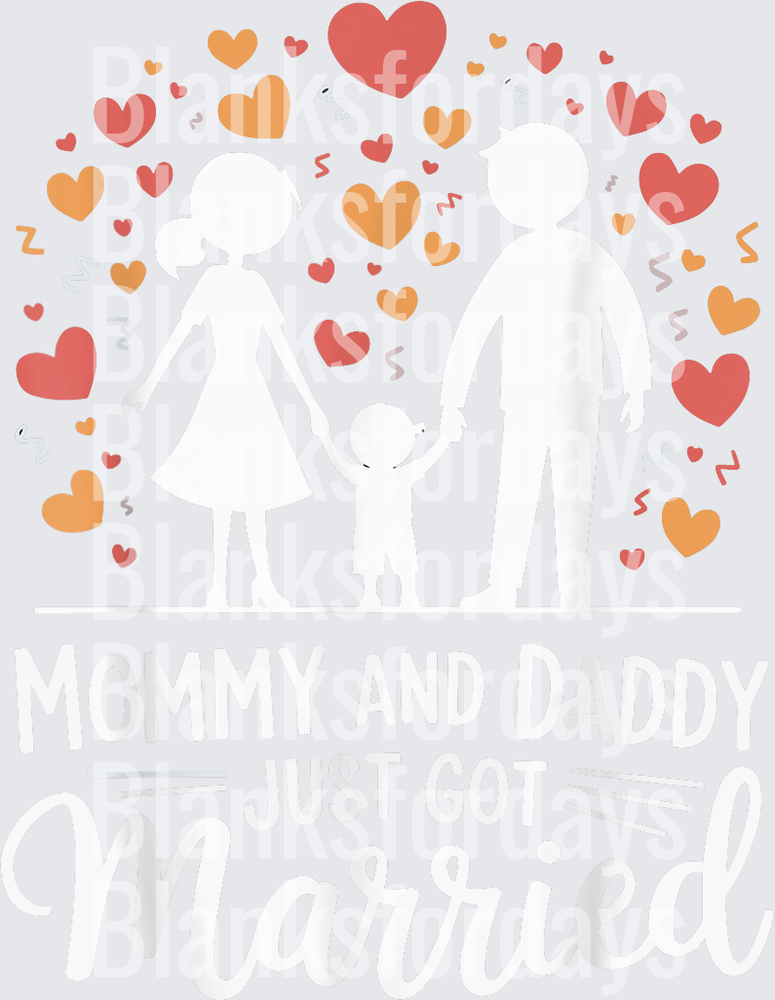 Mommy and Daddy Just Got Married Family Silhouette Hearts (DTF)