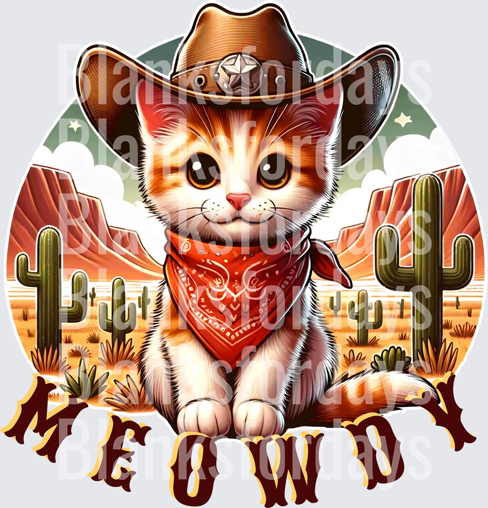 Meowdy Cowboy Kitten Western Desert Cat with Bandana (DTF)