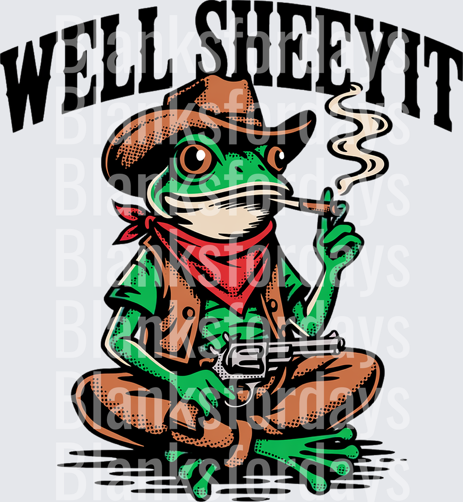 Well Sheeyit Cowboy Frog Smoking Cigarette Holding Gun (DTF)