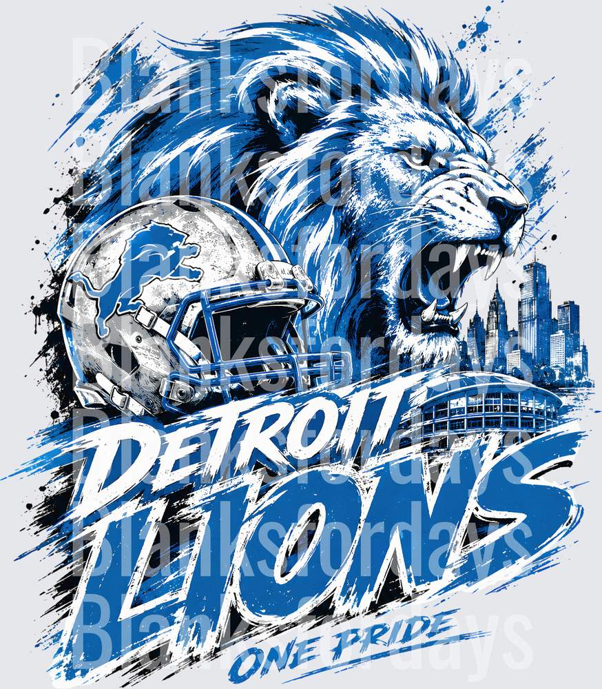 Detroit Lions One Pride Roaring Lion Helmet City Skyline (DTF)