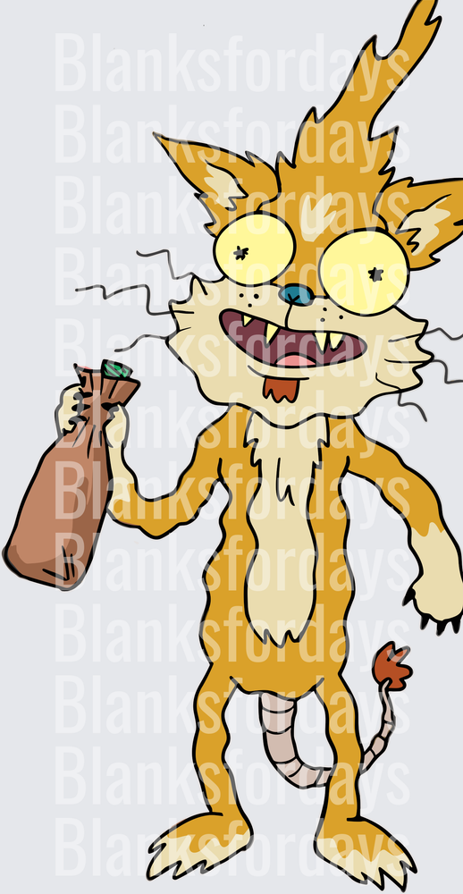 Stoned Wildcat Cartoon Character Holding a Brown Bag (DTF)