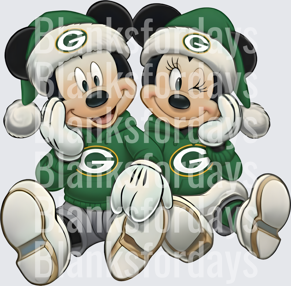Mickey and Minnie Mouse Christmas Green Bay Packers Santa Hats (DTF)
