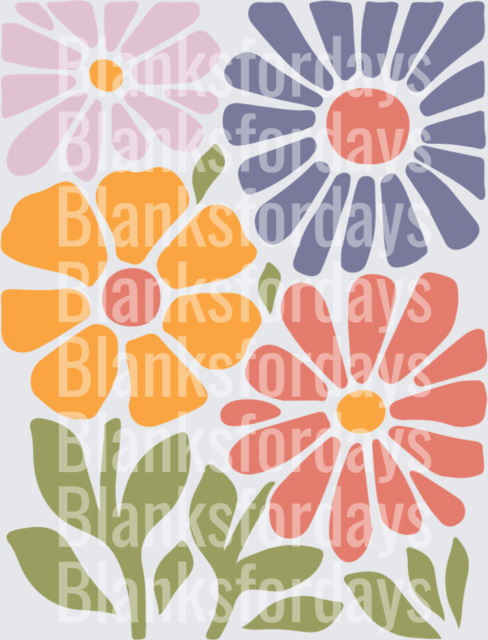 Retro Boho Daisy Floral Bouquet Four Flowers with Leaves (DTF)