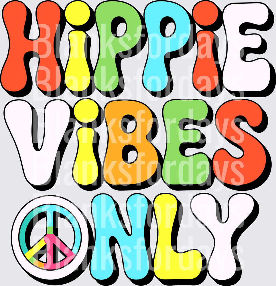 Hippie Vibes Only Retro Groovy Colorful Peace Sign Lettering (DTF)