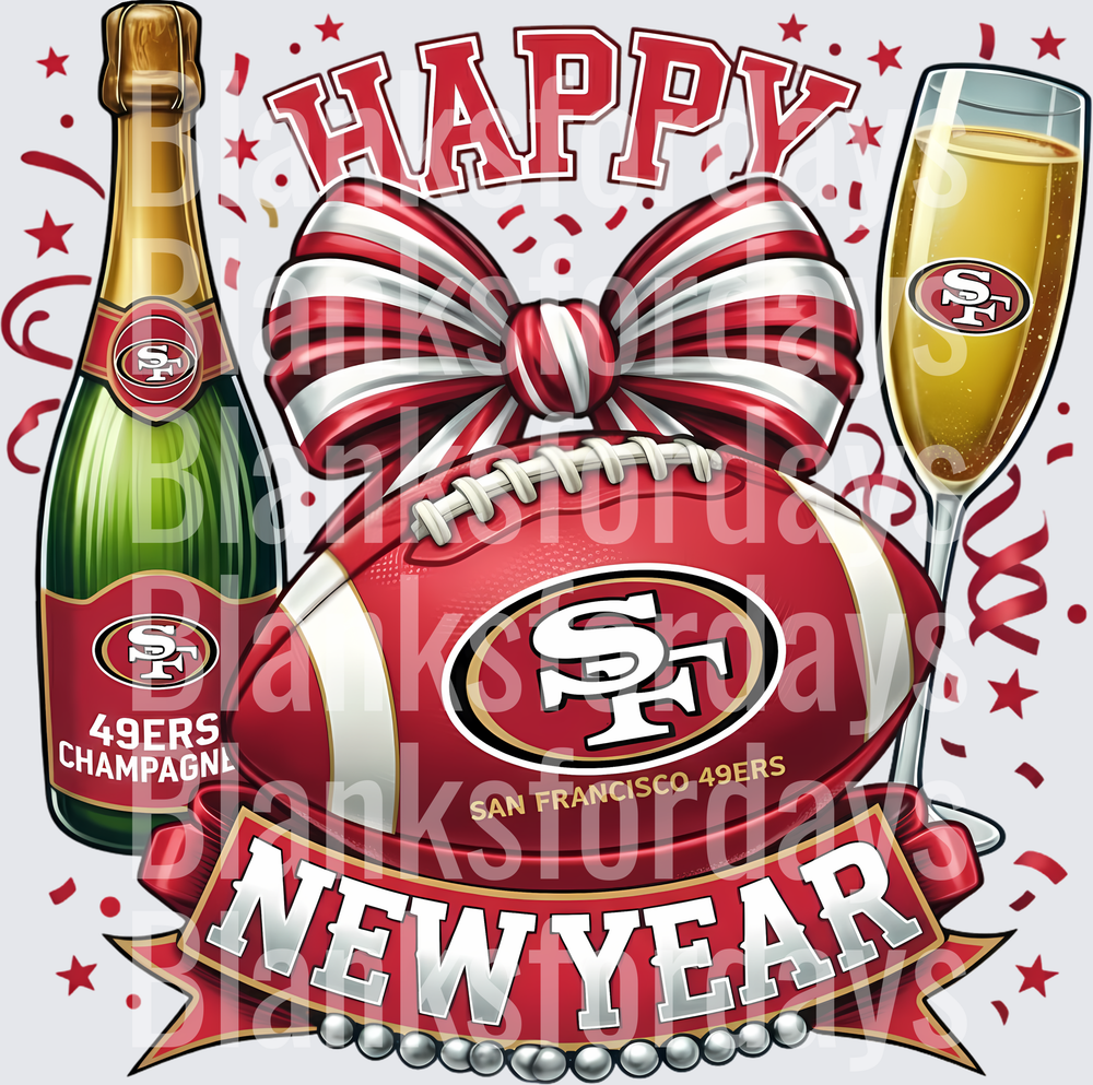 Happy New Year San Francisco 49ers Football Champagne Bow (DTF)