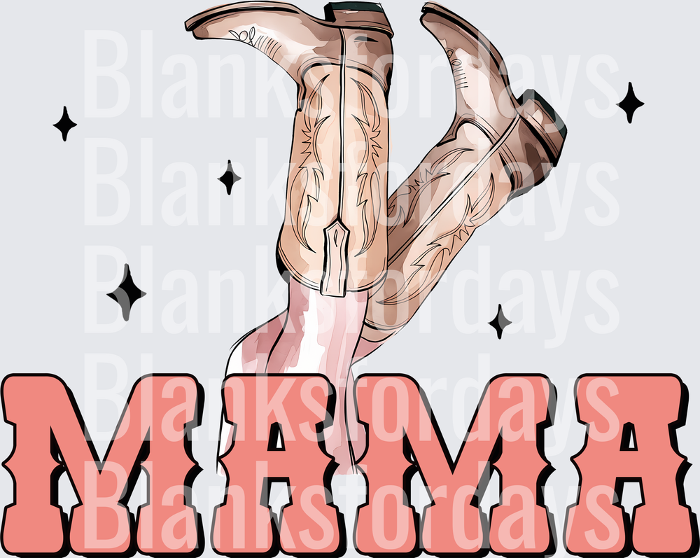 Mama Western Cowboy Boots Sparkle Pink Retro Bold (DTF)