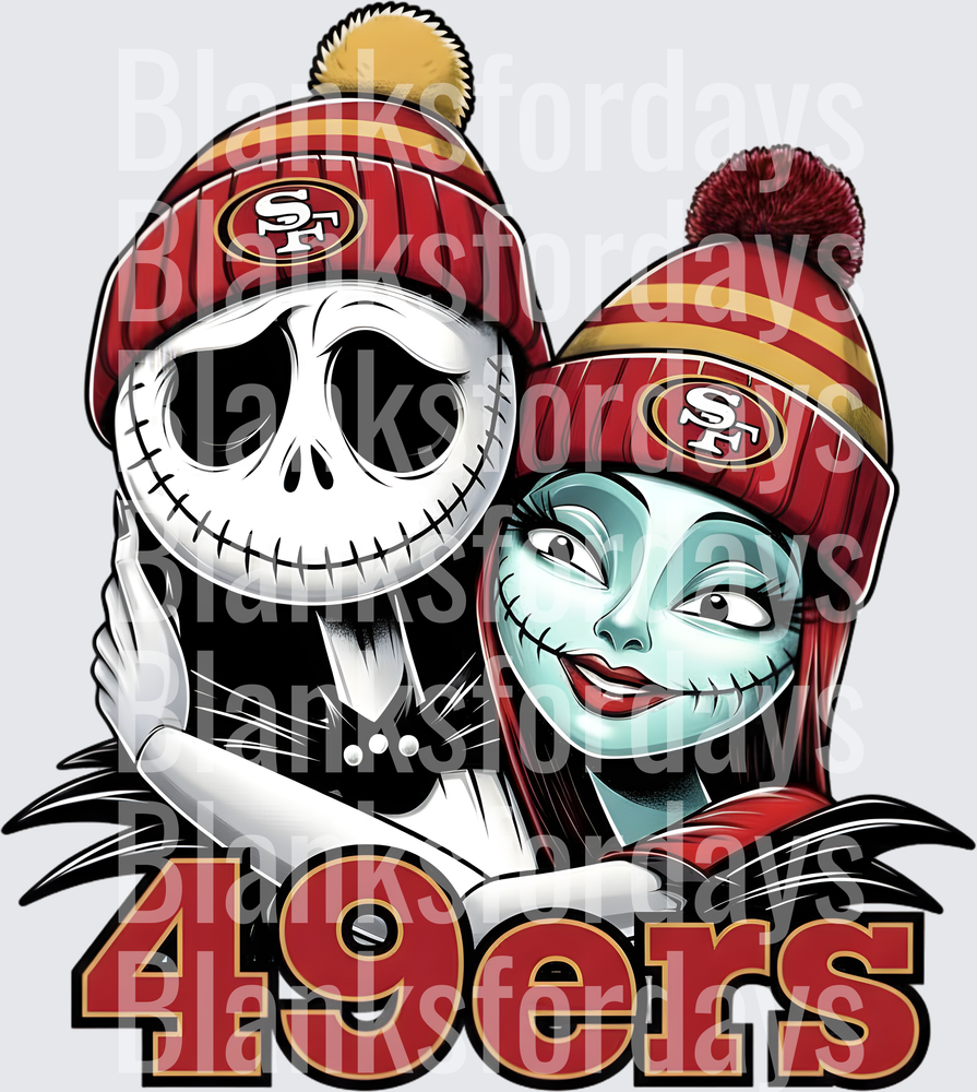 Jack Skellington and Sally San Francisco 49ers Fan Beanie (DTF)