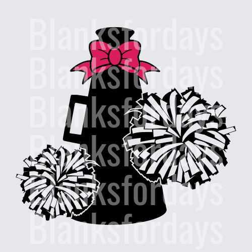 Cheerleader Megaphone Pom Poms Pink Bow Spirit Design (DTF)