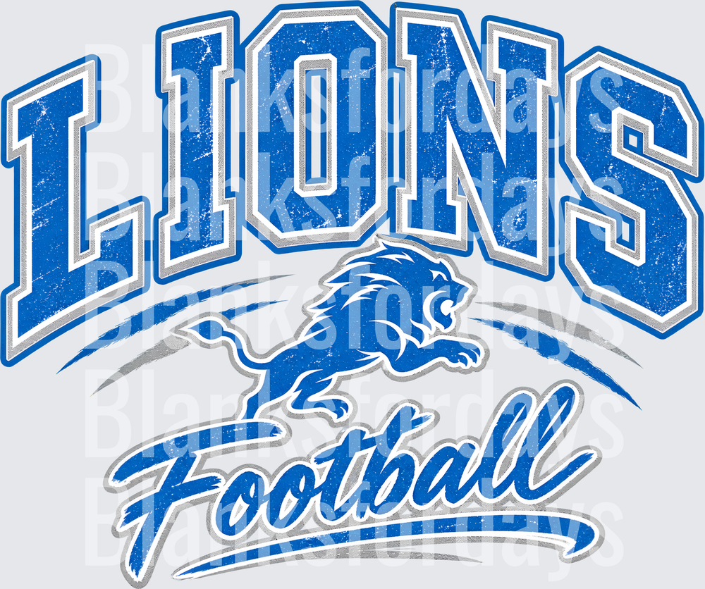 Lions Football Arched Grunge Varsity Leaping Lion Design (DTF)