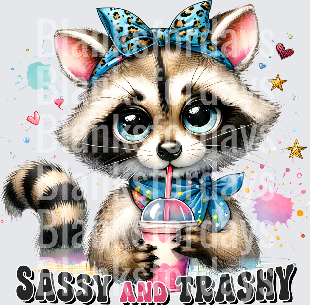 Sassy And Trashy Cute Raccoon Blue Leopard Bow Iced Drink (DTF)