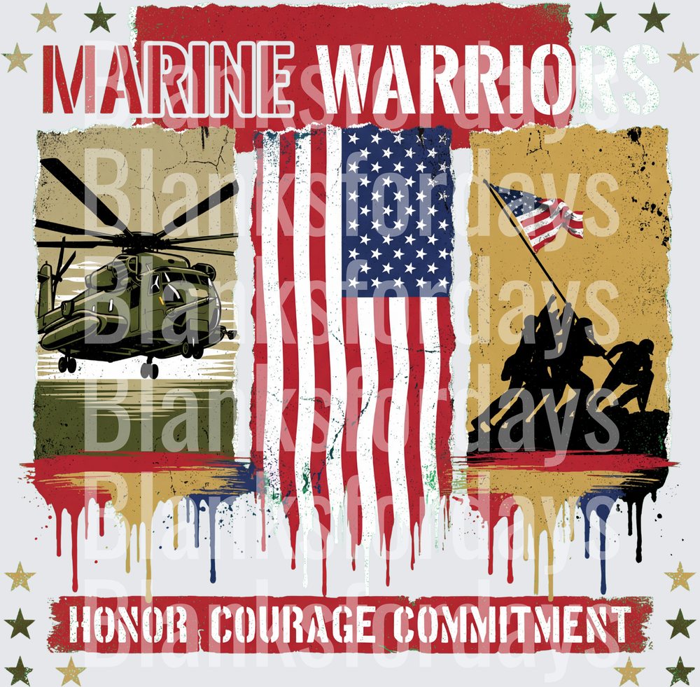 Marine Warriors Honor Courage Commitment Patriotic Flag (DTF)