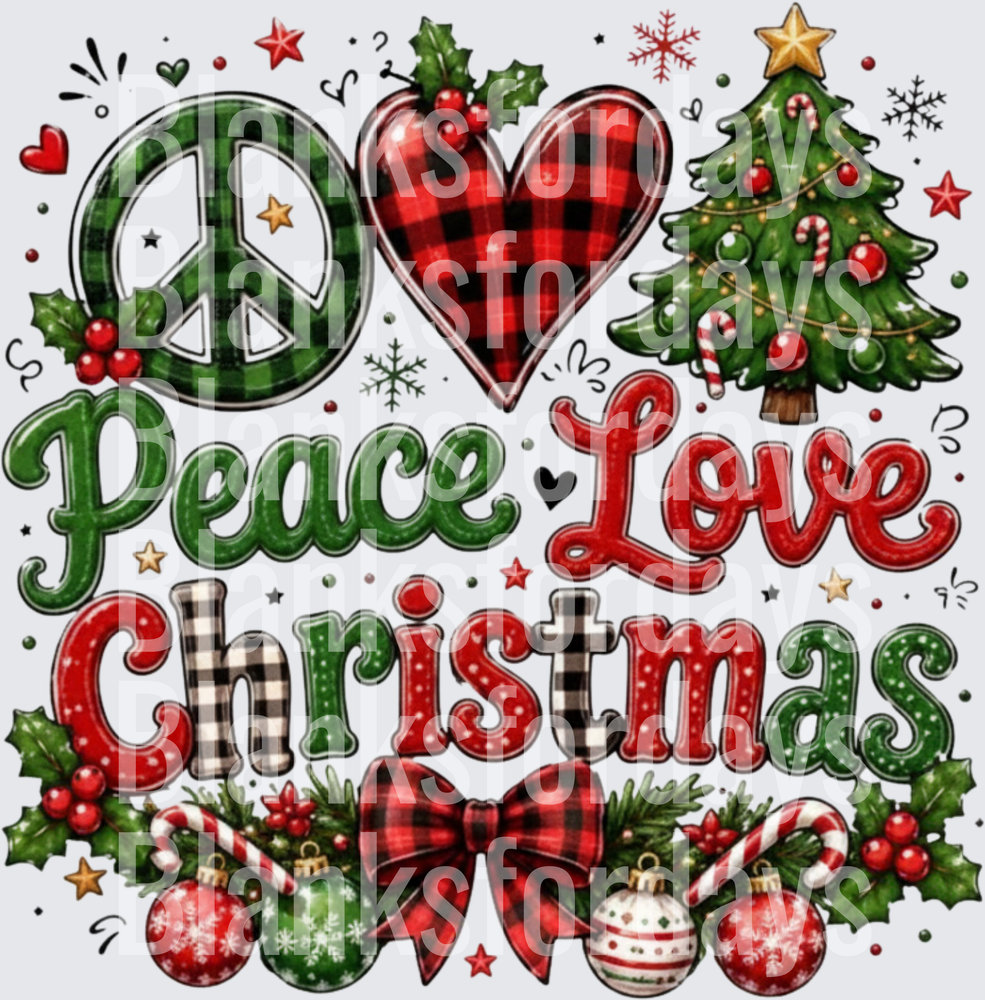Peace Love Christmas Buffalo Plaid Holiday Design (DTF)