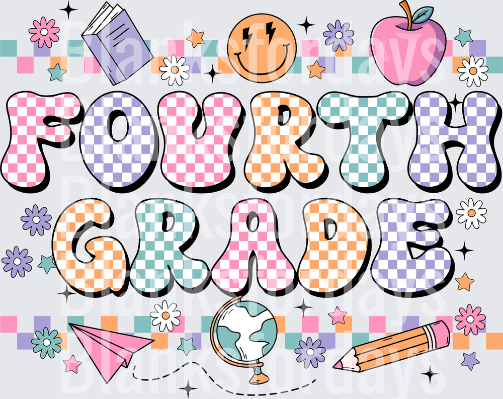 Fourth Grade Retro Checkered Groovy Back to School (DTF)