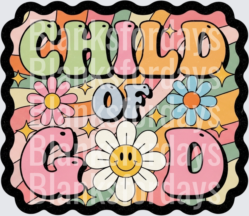 Retro Groovy Child of God Floral Smiley Daisy Design (DTF)