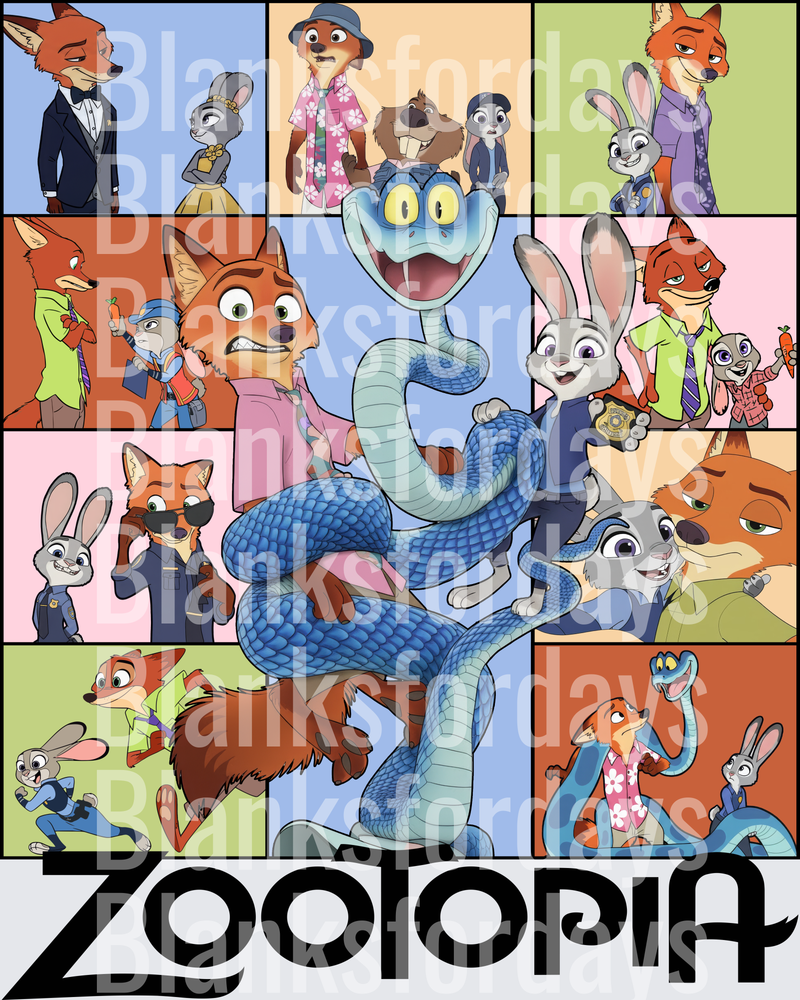 Zootopia Character Collage Nick Judy and Mr. Big Snake (DTF)