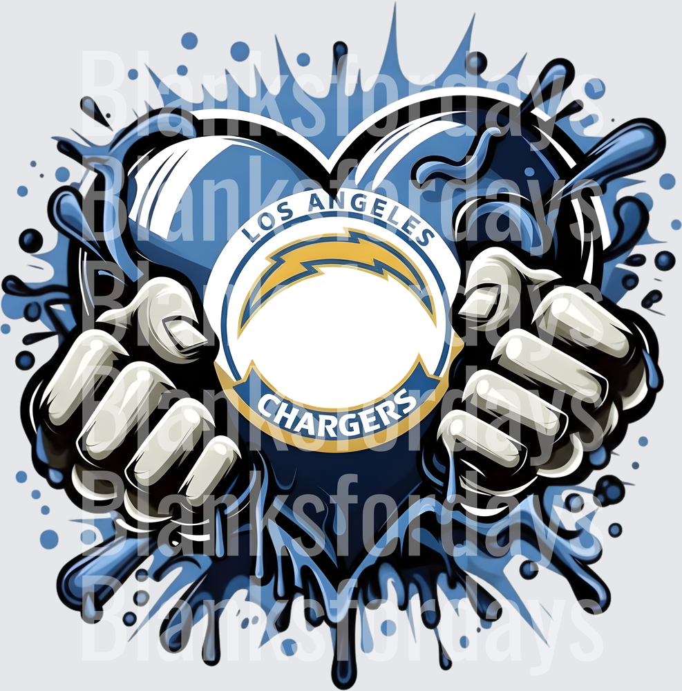 Los Angeles Chargers Heart Hands Paint Splash Fan Design (DTF)
