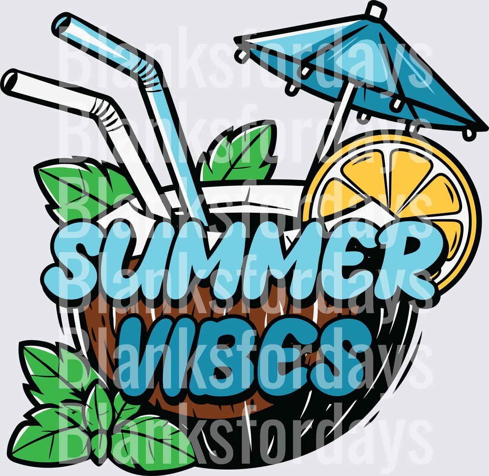 Summer Vibes Tropical Coconut Drink with Lemon and Umbrella (DTF)