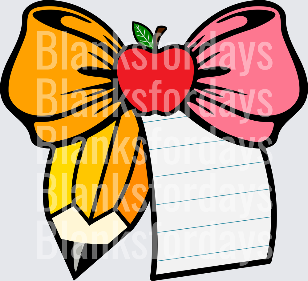 Teacher Bow with Apple Pencil and Lined Notepad (DTF)