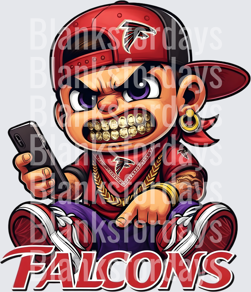 Atlanta Falcons Gangster Mascot Gold Grillz Drip Fan Art (DTF)
