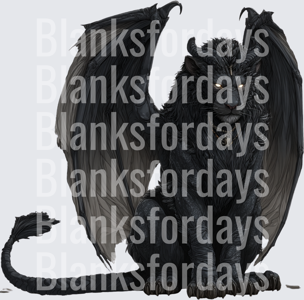 Dark Winged Lion Beast with Glowing Eyes Fantasy Creature (DTF)