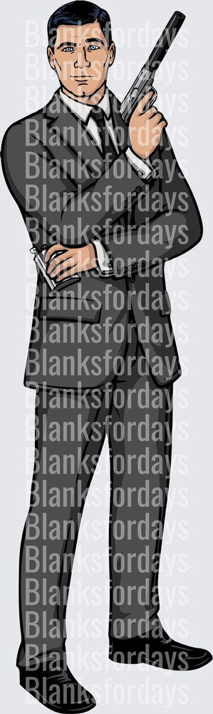 Sterling Archer Spy Secret Agent Gun Suit Animated (DTF)