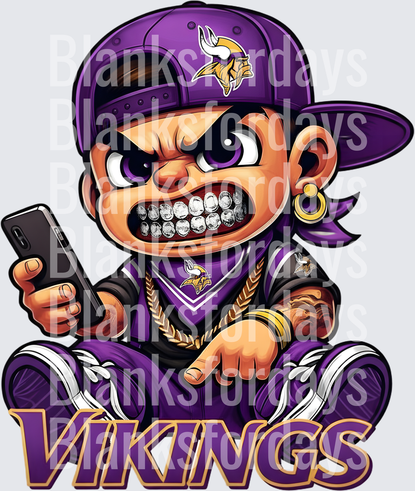 Minnesota Vikings Lil Homie Mascot with Grillz and Phone (DTF)